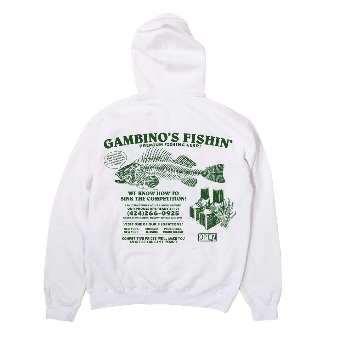 Gambino's Fishing Hoodie White | Open925 S