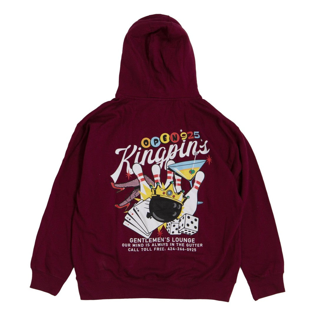 Kingpin's Bowling Hoodie Burgundy-Open 925